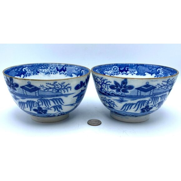 Staffordshire Pearlware Transferware Bowls Blue White late 18th early 19th cent - Picture 8 of 8